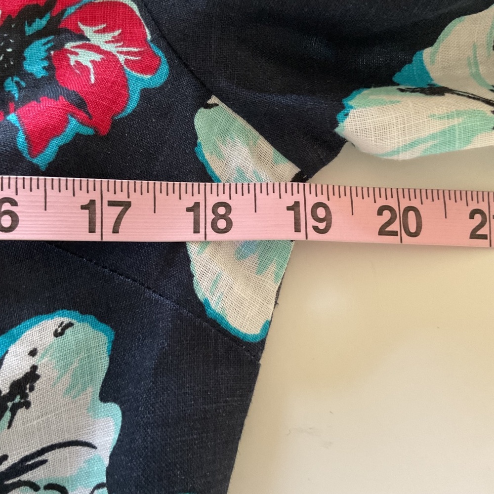 Talbots 100% Linen Beaded Neckline Navy Hibiscus Tropical Floral Tunic Dress XS - Picture 10 of 15